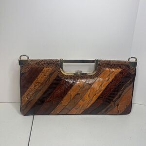 Susan Gail Vintage Snakeskin Multicolor Leather Clutch Handbag Womens Designer